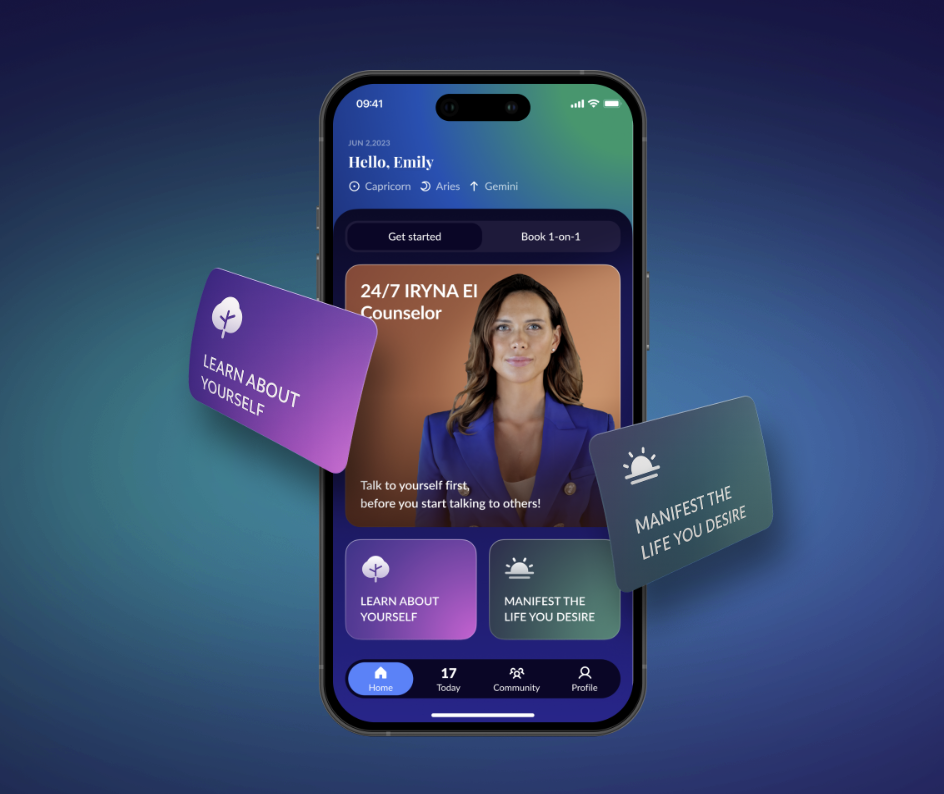 Gemini Near Me app home screen with IRYNA EI counselor